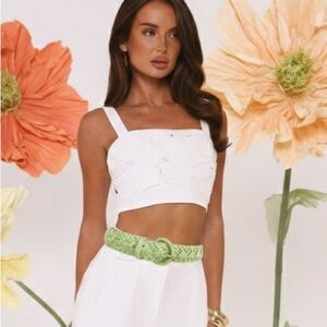 Vintage Belt Braided Genuine Leather Woven Retro Buckle Pastel Green Size Large